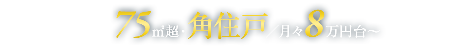 ファミリータイプ 75㎡超・角住戸／月々8万円台～