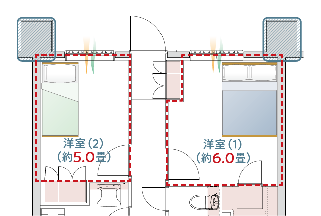 アウトフレーム工法の間取り図